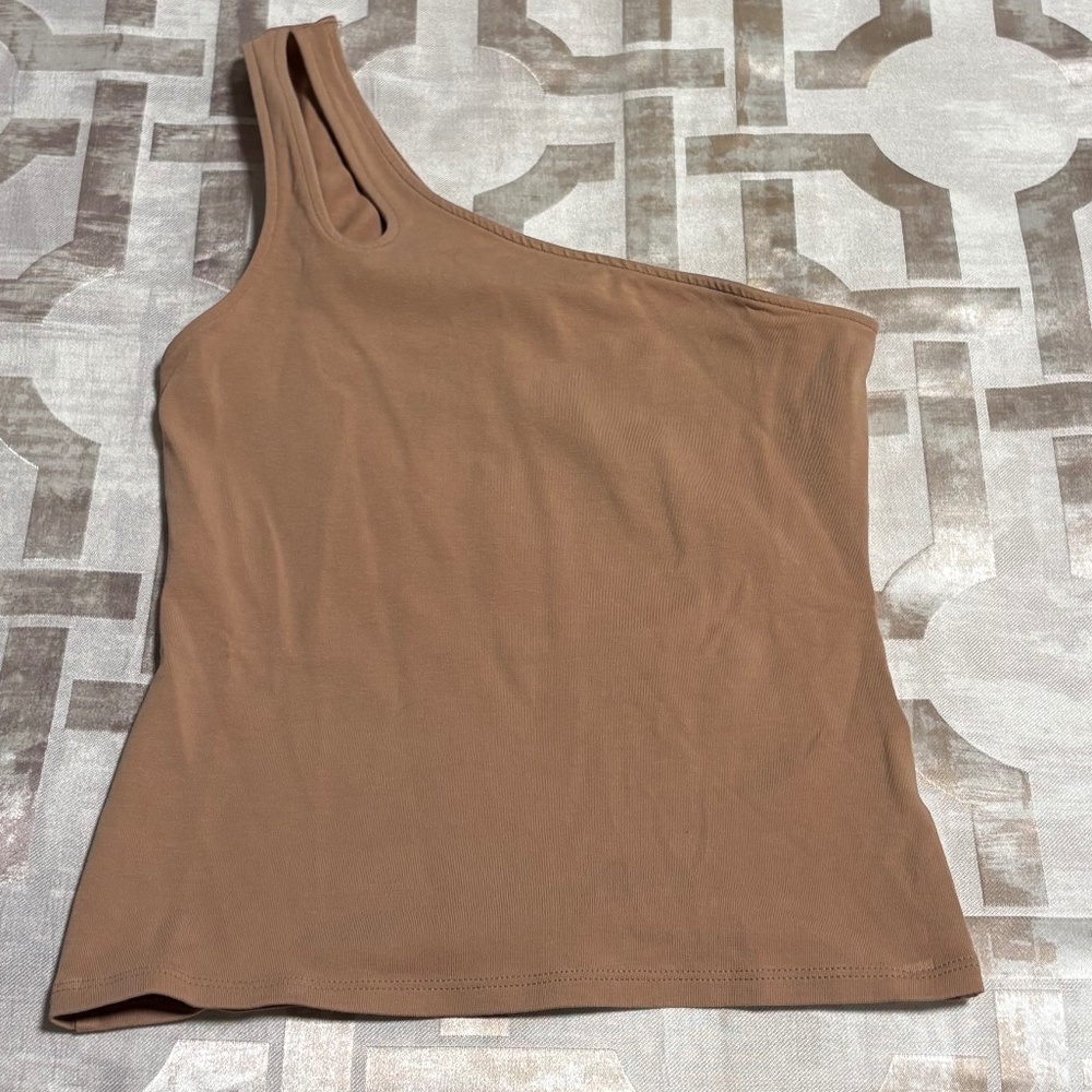 Express One Eleven Tan One Shoulder Cut-Out Tank, Size XXS